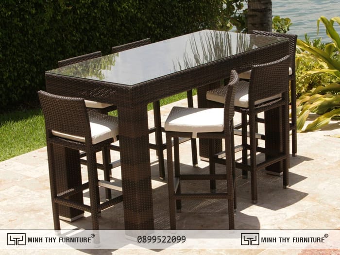 bàn ghế ngồi quầy bar nhựa giả mây cao cấp mẫu đẹp sang trọng