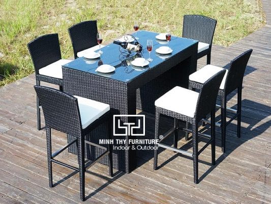 Ghế ngồi quầy bar nhựa giả mây cao cấp dùng cho quán cafe ngoài trời Ghế ngồi quầy bar nhựa giả mây cao cấp dùng cho quán cafe ngoài trời