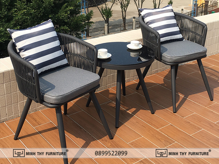 bàn ghế nhựa giả mây cafe ngoài trời hiện đại