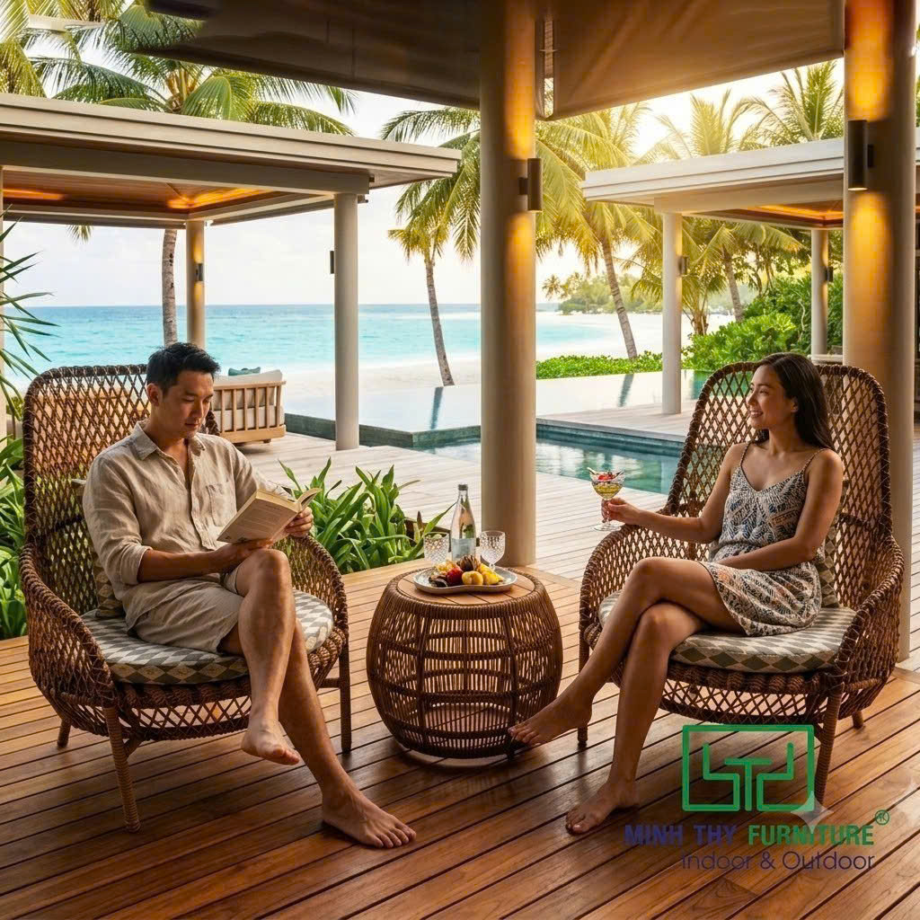 bàn ghế giả mây resort
