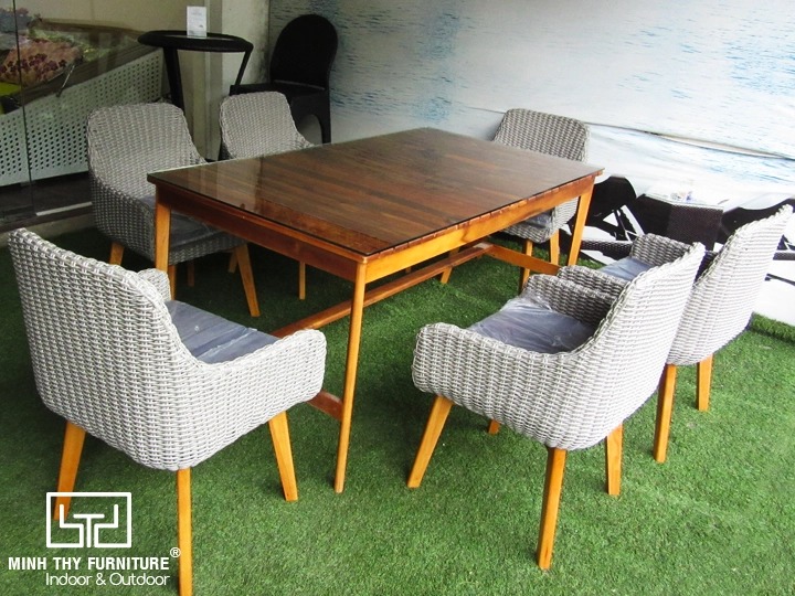 Ghế mây nhựa khung gỗ giá xưởng cho dự án