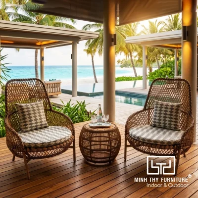 Bàn ghế mây nhựa ngoài trời cho dự án resort